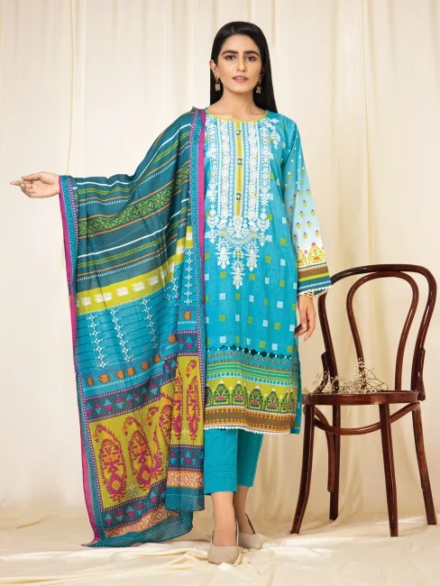 EWU22V1-23549 Unstitched Turquoise Embroidered Lawn 2 Piece